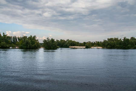 Rocky shores of the island of Khortytsya on the Dnieper River in the city of Zaporozhye. Ukraine....