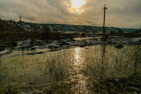 clay quarry in the Taurian steppe. Zaporozhye region, Ukraine. December 2010の写真素材