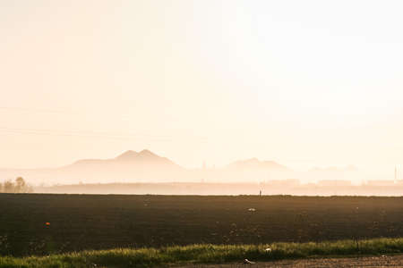 aurora over the waste pits of the mine. Donetsk region, Ukraine. April 2010の写真素材