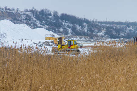 Snow-covered winter clay quarry in the Zaporozhye region of Ukraine. February 2018の写真素材