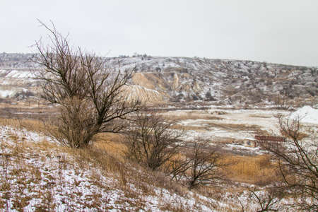 Taurian snow-covered steppe in winter. Zaporozhye region, Ukraine. February 2018の写真素材