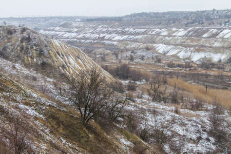 Taurian snow-covered steppe in winter. Zaporozhye region, Ukraine. February 2018の写真素材