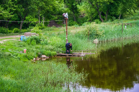 The pond (dam) on the Malaya Tokmachka River between the villages of Tarasovka and Basan. Zaporozhye region, Ukraine. May 2010のeditorial素材