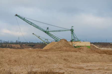 excavator dragline in the clay quarry. Zaporozhye region, Ukraine. November 2010