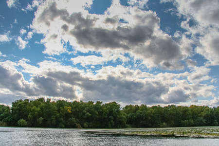 Kushugum floods in autumn. Dnipro River, Kakhovskoye Reservoir, Zaporizhzhya Oblast, Ukraine.