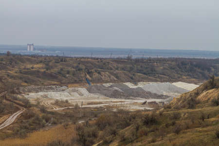 clay quarry in Tavria steppe. Zaporozhye region, Ukraine.