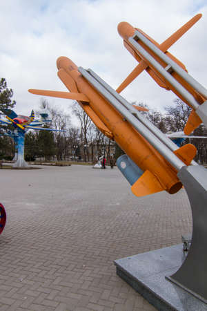 X-55 (âproduct 120â, RKV-500, according to NATO codification - AS-15 Kent) - Soviet strategic aviation cruise missile at the Boguslayev Technique Museum in Zaporozhye. Ukraine. February 2019のeditorial素材