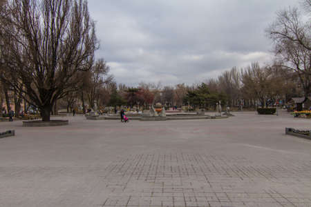 streets of the city of Zaporozhye in the area of Mayakovsky Square and Cathedral Avenue. Zaporozhye, Ukraine. February 2019のeditorial素材