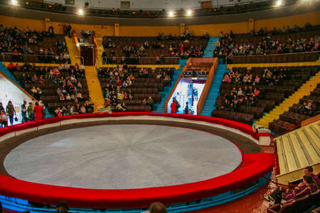 The work of artists of the Zaporozhye circus on New Year's performance. Zaporozhye, Ukraine. January...