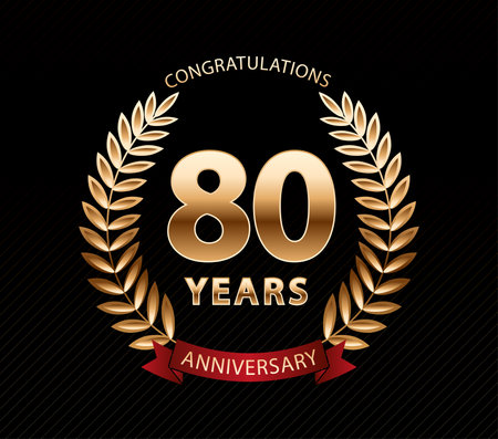Anniversary golden laurel wreath 80 years. vector illustration.のイラスト素材