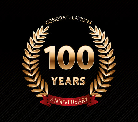 100 Years Anniversary Celebration Golden Laurel Wreath. Vector Template Design Illustrationのイラスト素材