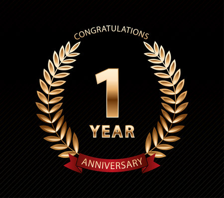 1 Years Anniversary Celebration Golden Laurel Wreath. Vector Template Design Illustrationのイラスト素材