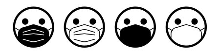 Set of face mask on emoticons. Covid-19. Quarantine. vectorのイラスト素材