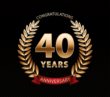 40 years anniversary celebration with golden laurel wreath and ribbon.のイラスト素材
