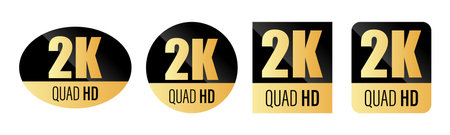 2K QUAD HD icon. Vector 2K symbol of High Definition monitor display resolution standard. gold labelのイラスト素材
