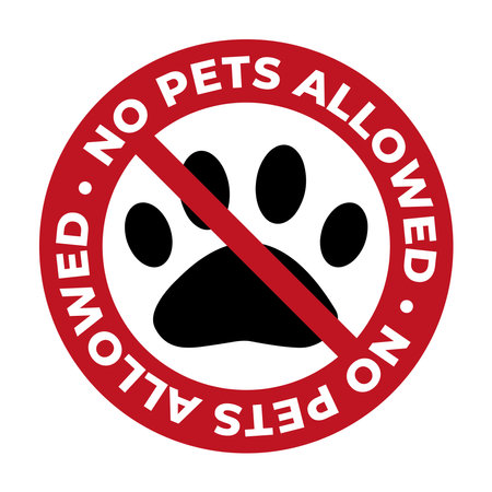 No pet allowed sign with paw print in red circle on white backgroundのイラスト素材