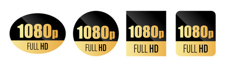 1080p FULL HD icon. Vector 1080p symbol of High Definition monitor display resolution standard. gold labelのイラスト素材