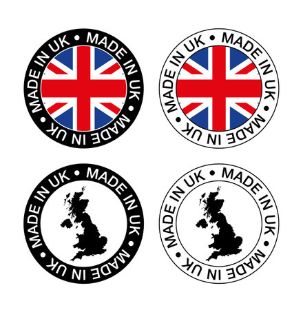 Made in United Kingdom - rubber stamp - vector, UK flag pattern - black and whiteのイラスト素材
