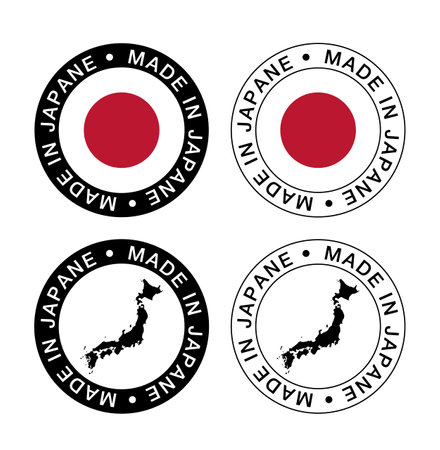 Made in Japan - rubber stamp - vector, Japanese national flag mapのイラスト素材