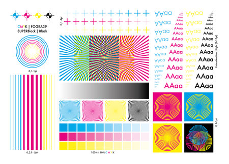 CMYK calibration element collection. color calibration. print calibration. Typography element.