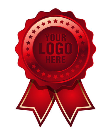 Red medal with red ribbon vector. Seal award red. Medal badge icons premium red. Blank certificate template - rosette with medalのイラスト素材