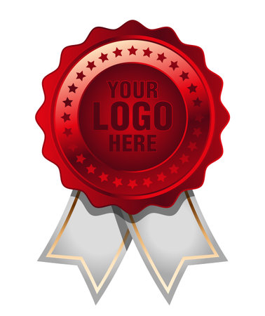 Red medal with silver ribbon vector. Seal award red. Medal badge icons premium red. Blank certificate template - rosette with medalのイラスト素材