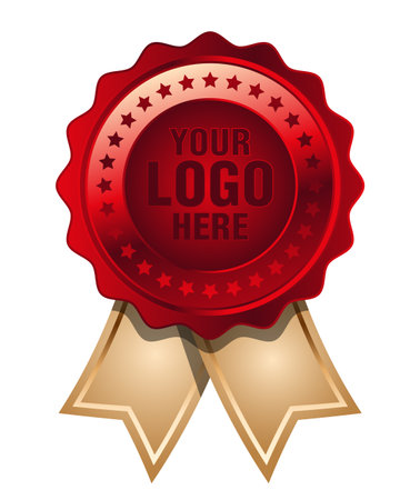 Red medal with golden ribbon vector. Seal award red. Medal badge icons premium red. Blank certificate template - rosette with medalのイラスト素材