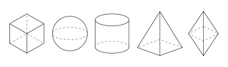 Volumetric basic geometric shapes linear simple, figure with dashed invisible shape lines isometricのイラスト素材