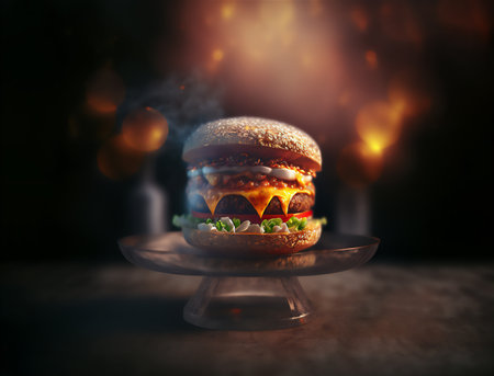 Hamburger with bacon and cheese on a dark background. Genarated by AIの素材