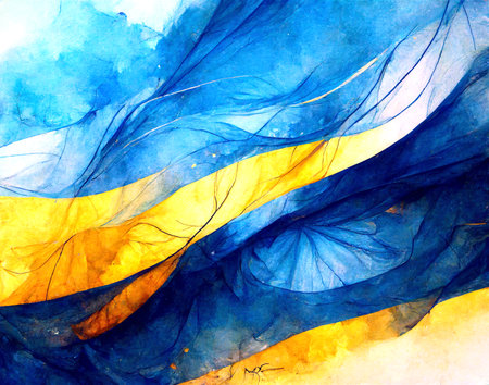 Astract watercolor background with a blue and yellow flag of Ukraine. Genarated by AIの素材