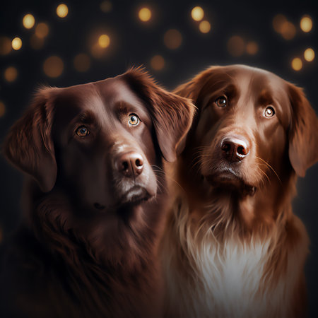 Two dogs on a dark background with bokeh. Genarated by AIの素材