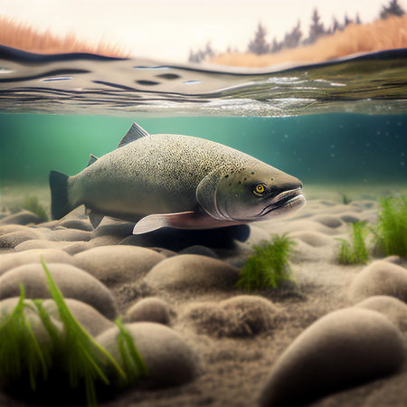Rainbow trout swimming underwater in a lake. Genarated by AIの素材