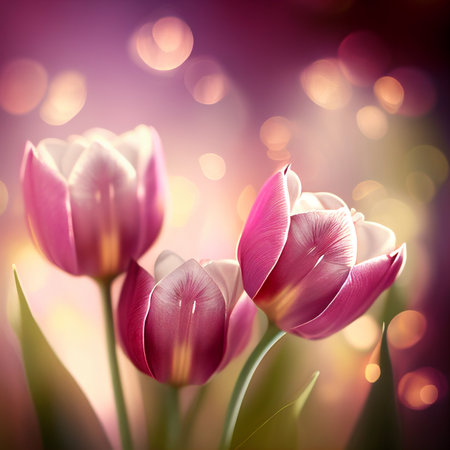 Beautiful tulip flowers on bokeh background. spring flowers. Genarated by AIの素材