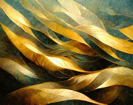 Abstract background with golden ribbons on grunge textured paper. Genarated by AIの素材