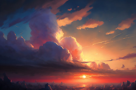 Beautiful sunset with clouds. nature background. Genarated by AIの素材