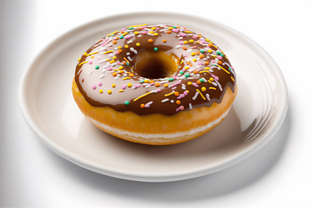 Donut on white plate isolated on white background. Genarated by AIの素材