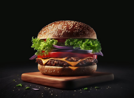 Cheeseburger on black background. copyspace. Genarated by AIの素材