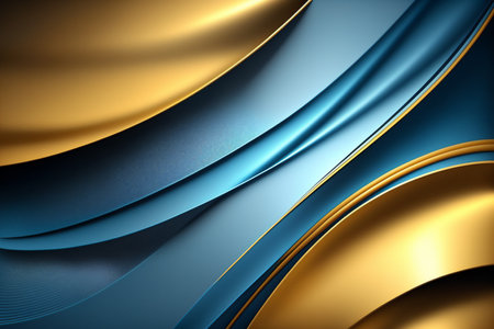 Abstract background with gold and blue wavy lines. Genarated by AIの素材