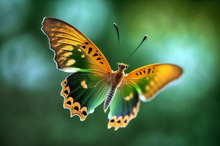 Butterfly on a green background. Beautiful butterfly in nature. Genarated by AIの素材