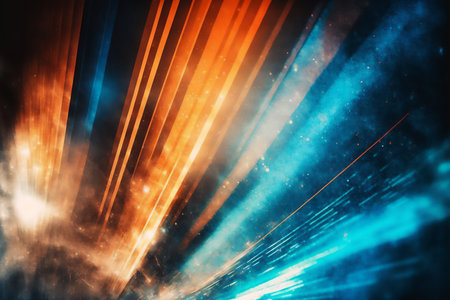 Abstract background with blue and orange rays and sparks. Genarated by AIの素材