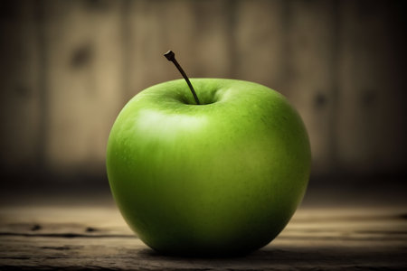 Green apple on wooden background. selective focus. Genarated by AIの素材