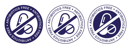 Non added antibiotic. Food without hormones and antibiotics. Packaging badge design, vector illustration. natural.のイラスト素材