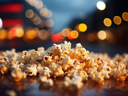 Popcorn in the city at night. Shallow depth of fieldの素材
