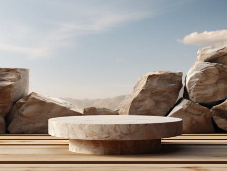 Rock platform podium for product presentation background. Generated by AIの素材