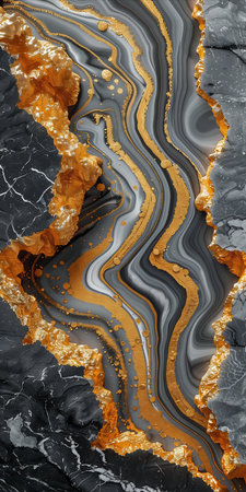 Marble abstract background with gold and black veins. Liquid marble patternの素材