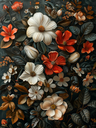 Beautiful floral background with flowers and leaves. 3D illustration.の素材