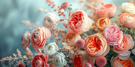Beautiful bouquet of roses in pastel colors. Floral backgroundの素材