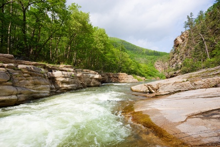 summer landscape, wild mountain river