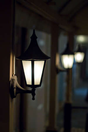 vintage street lights on the city at night
