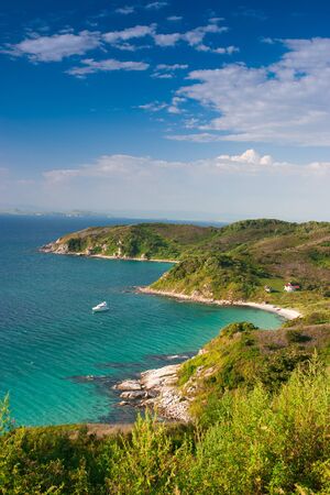 boat adrift at seaの写真素材